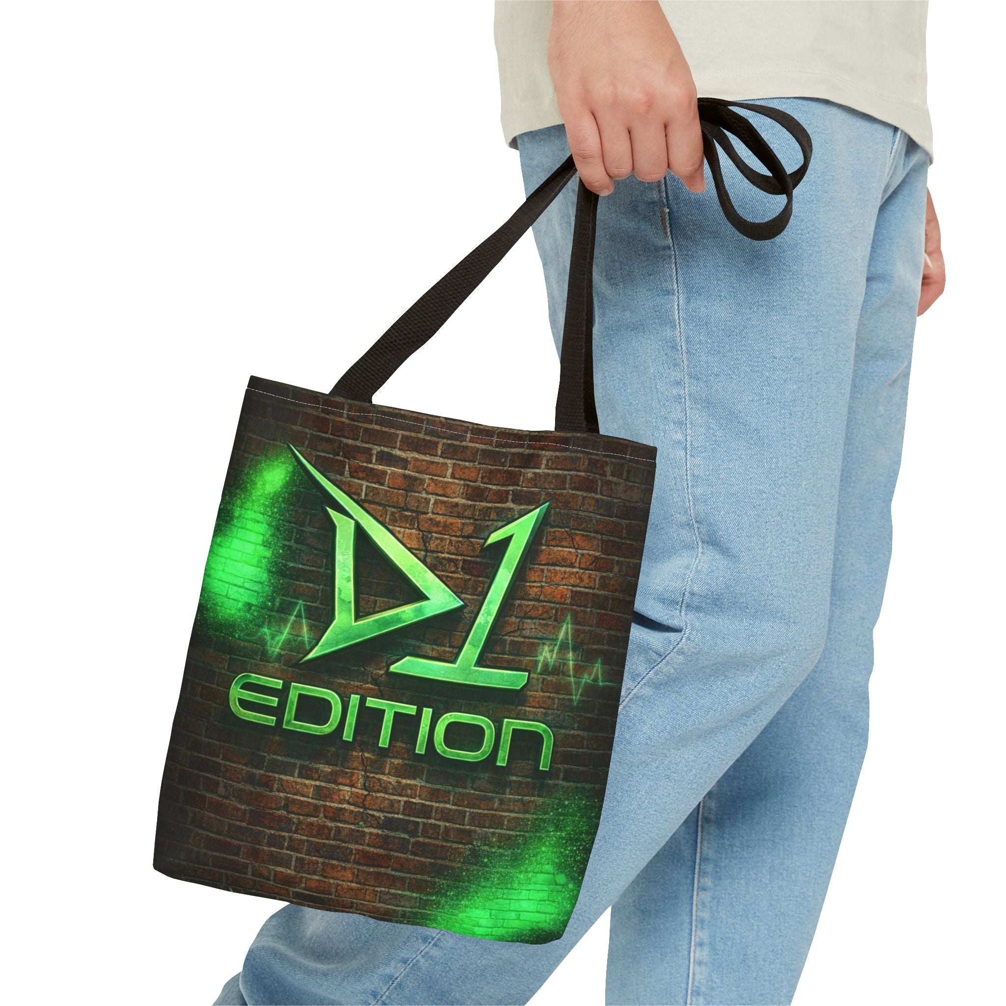 D1 Edition Graphic Tote Bag - Green Neon Brick Wall Design
