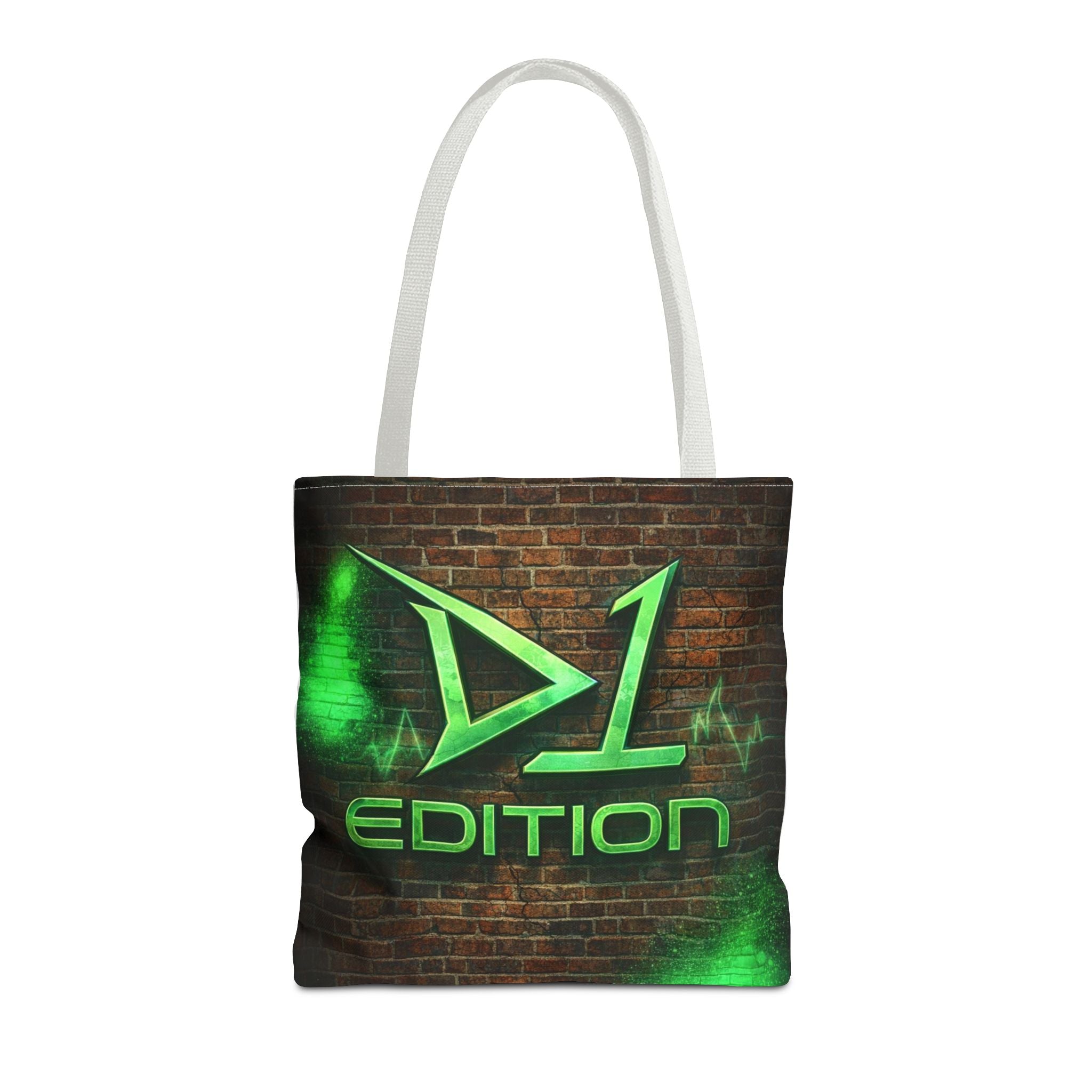 D1 Edition Graphic Tote Bag - Green Neon Brick Wall Design