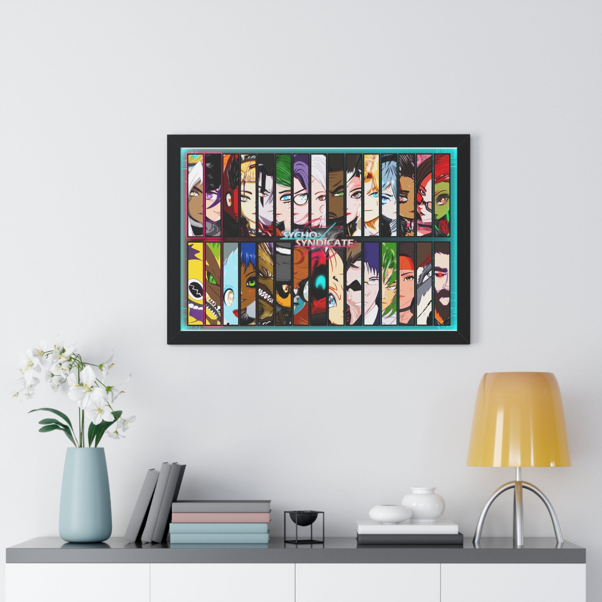 Framed Sycho Syndicate Group Character Collage Poster — Sycho Syndicate Horizontal Art Print