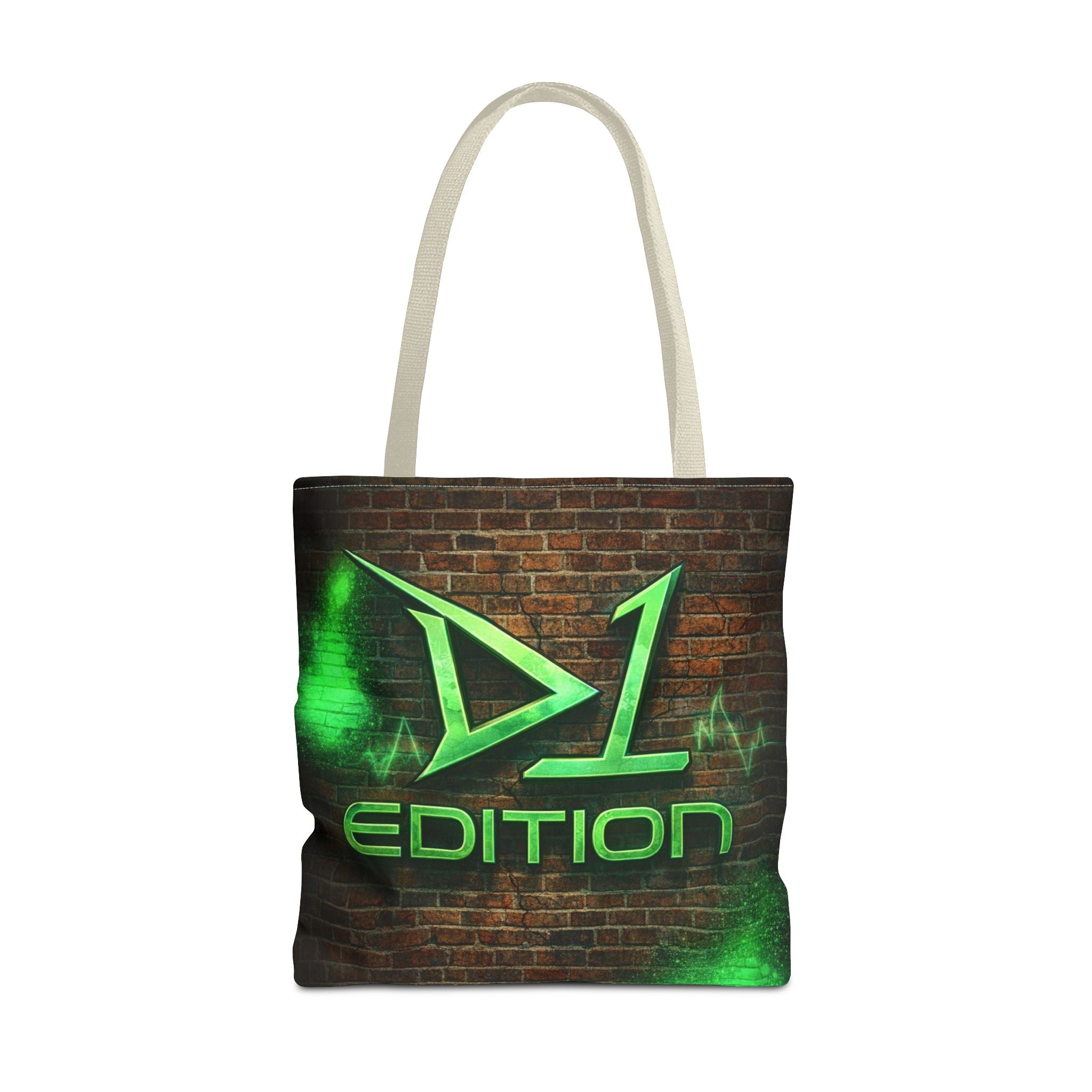 D1 Edition Graphic Tote Bag - Green Neon Brick Wall Design
