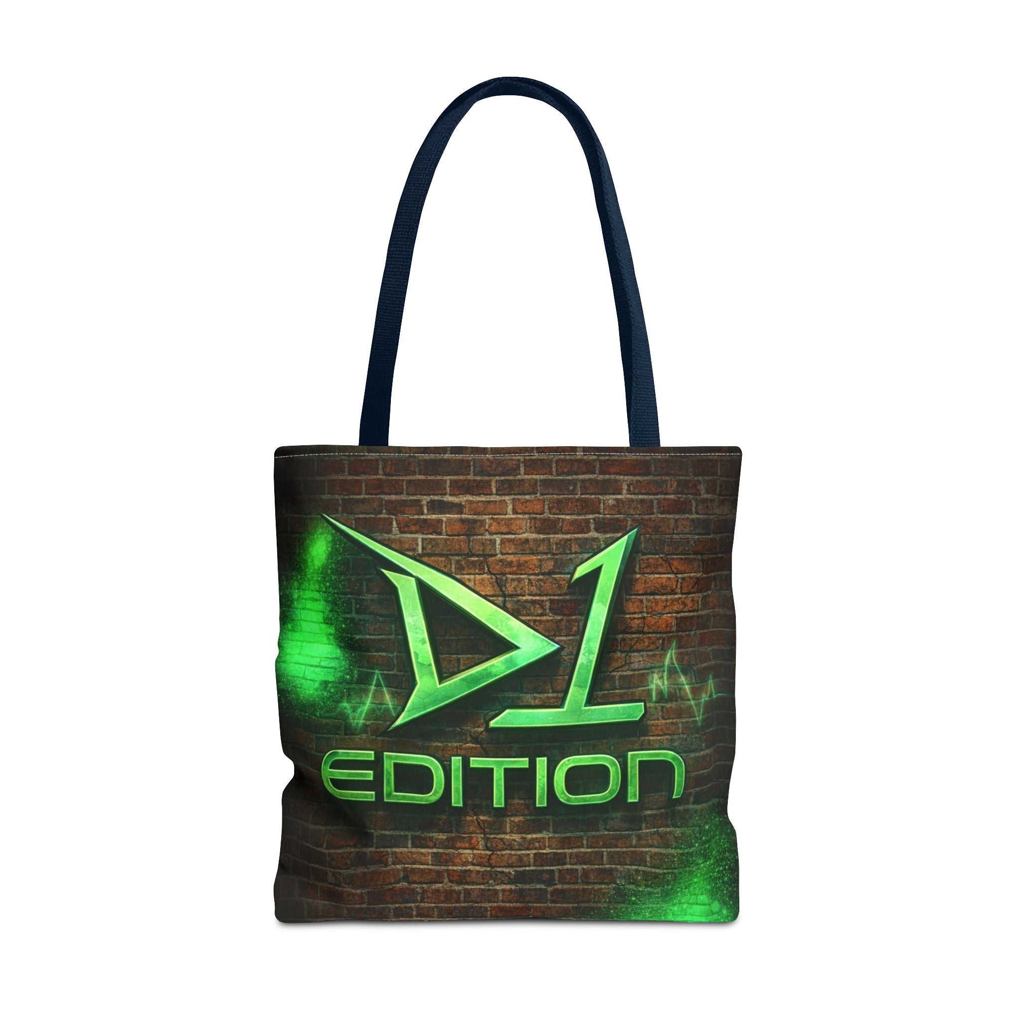 D1 Edition Graphic Tote Bag - Green Neon Brick Wall Design