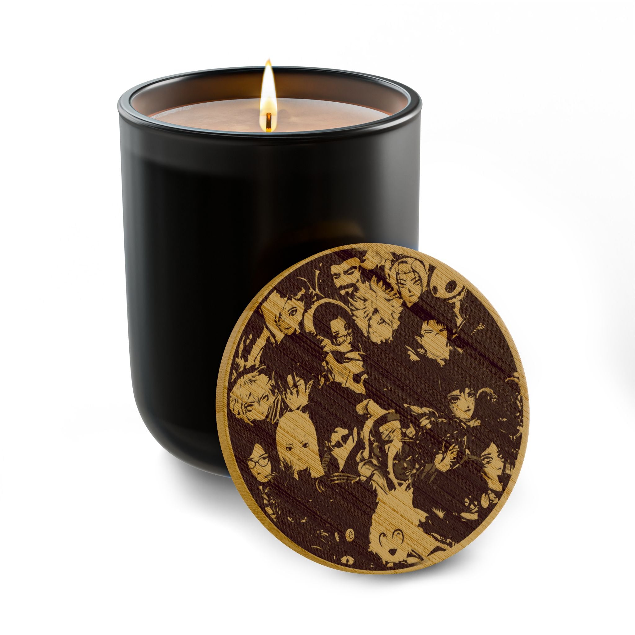Engraved 14oz Scented Soy Candle — Warm Amber & Patchouli, Sycho Syndicate Wooden Lid