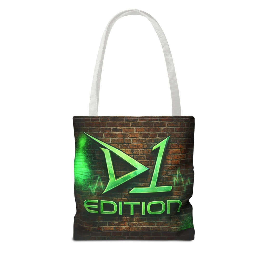 D1 Edition Graphic Tote Bag - Green Neon Brick Wall Design