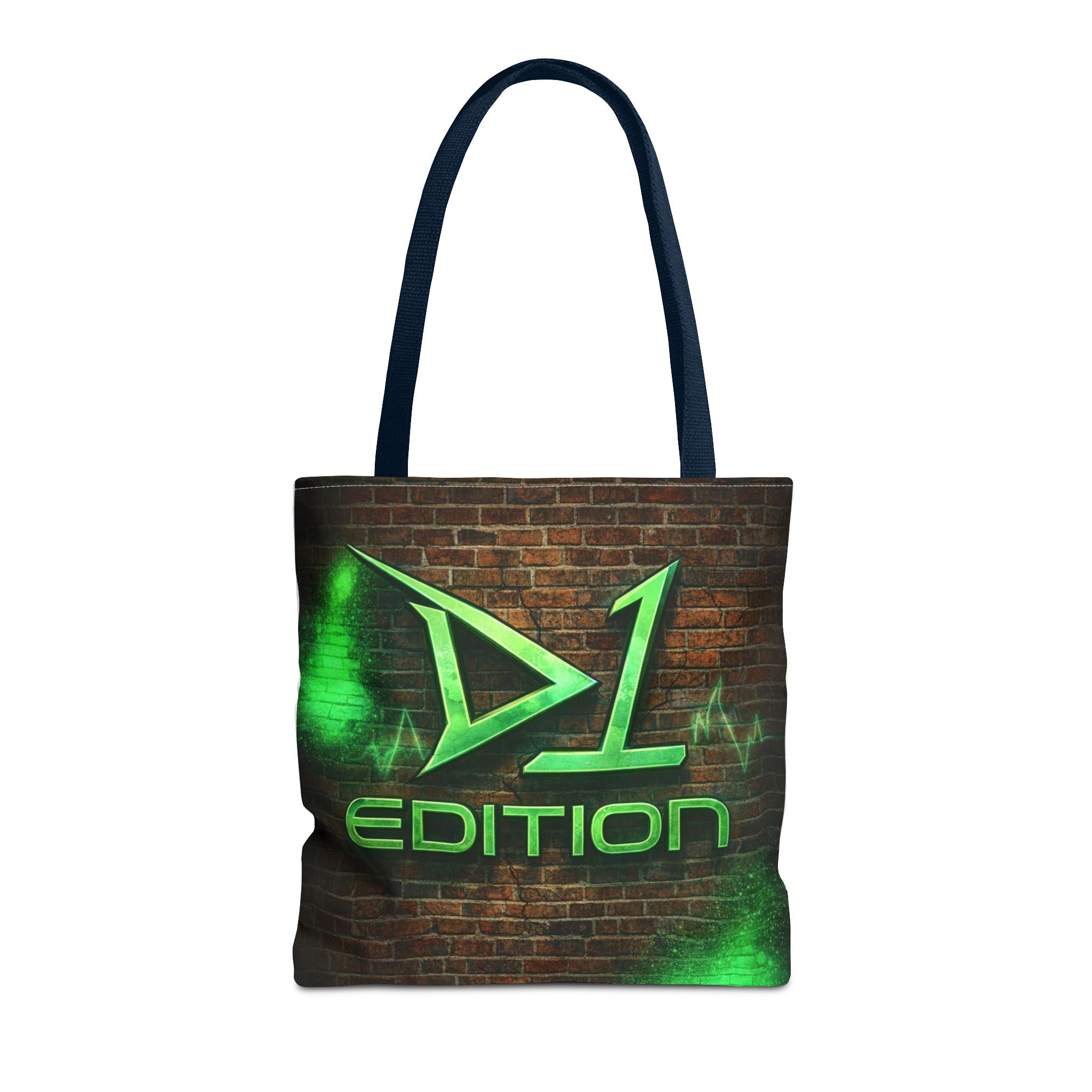 D1 Edition Graphic Tote Bag - Green Neon Brick Wall Design