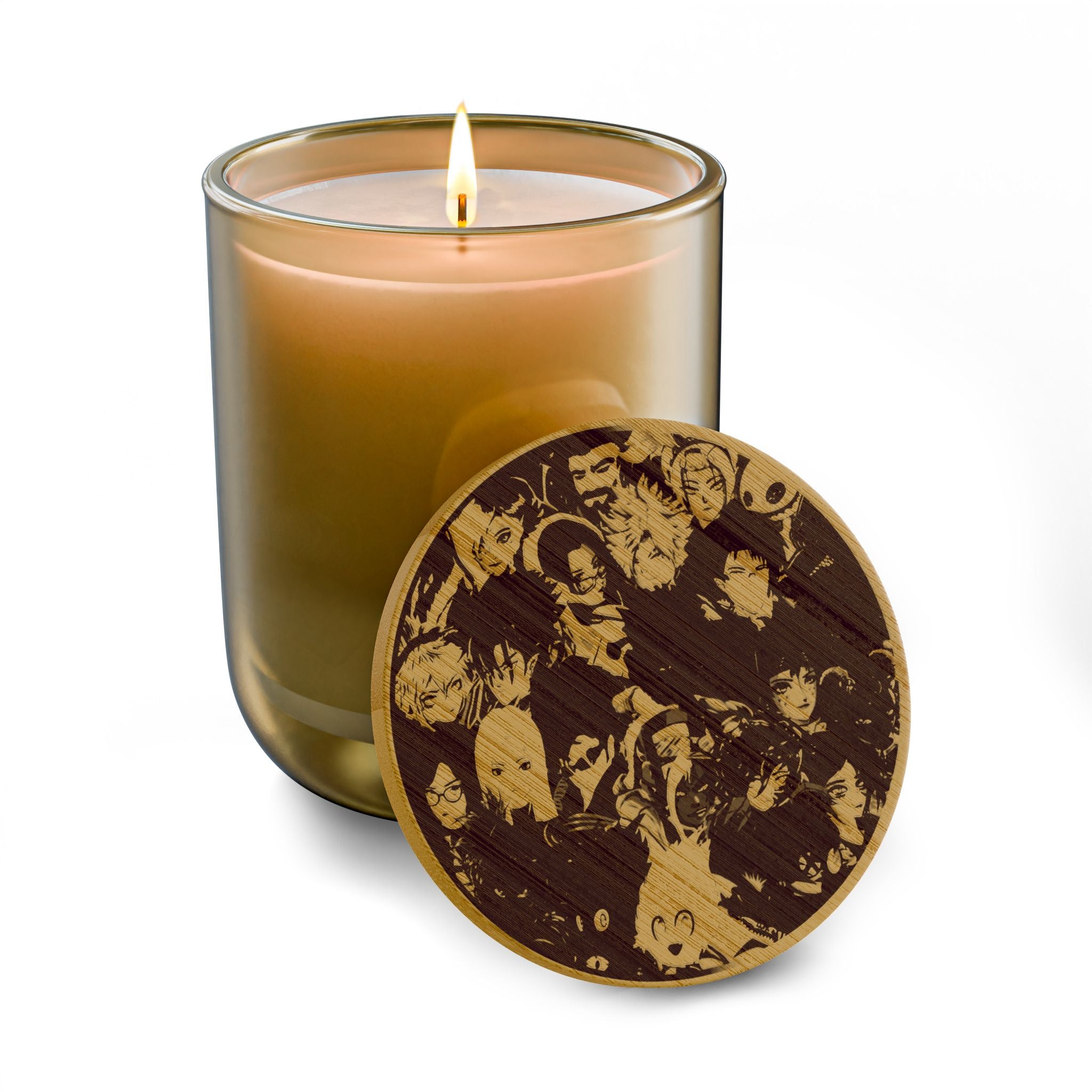 Engraved 14oz Scented Soy Candle — Warm Amber & Patchouli, Sycho Syndicate Wooden Lid