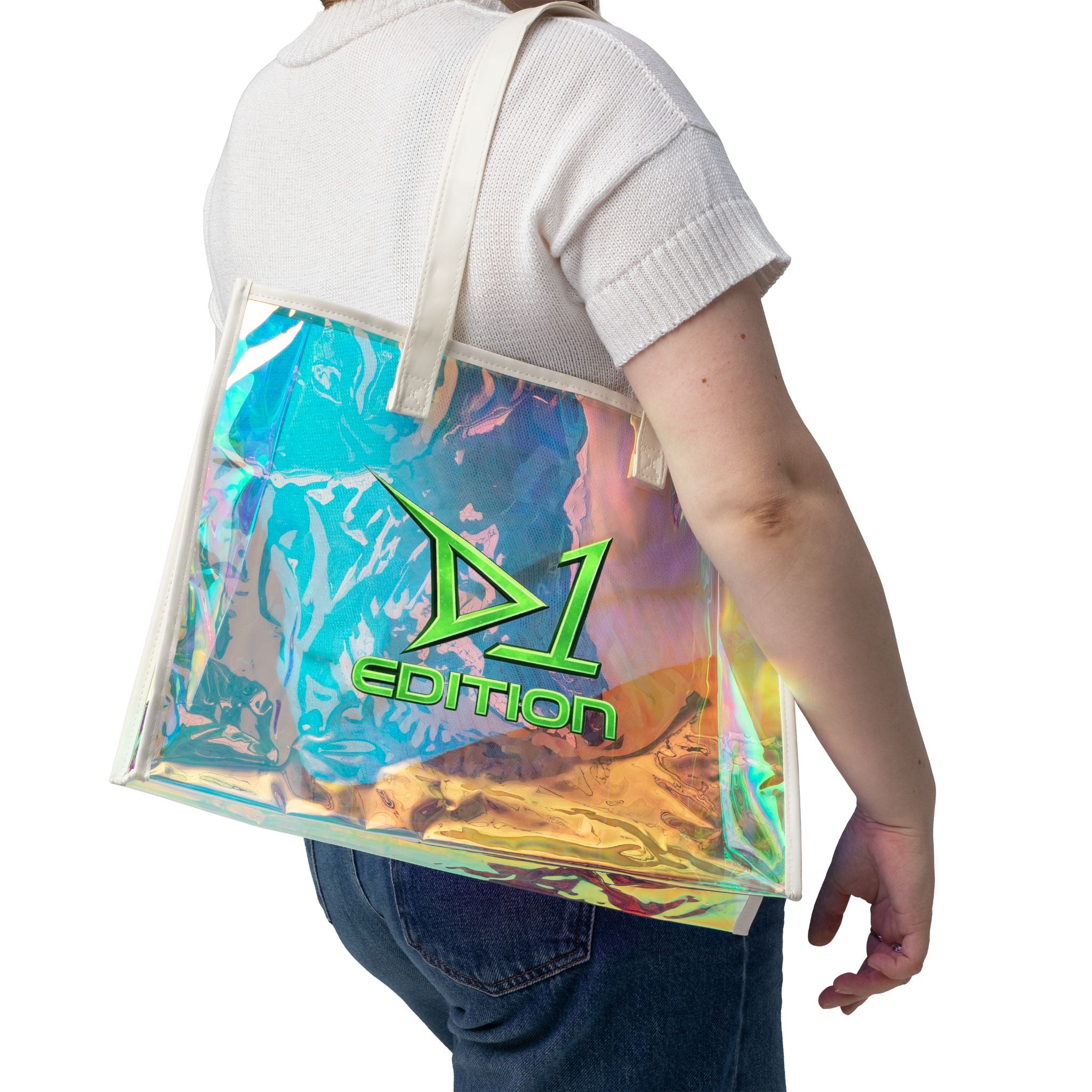 D1 Edition Holographic Beach Tote Bag — Iridescent Clear Summer Carryall