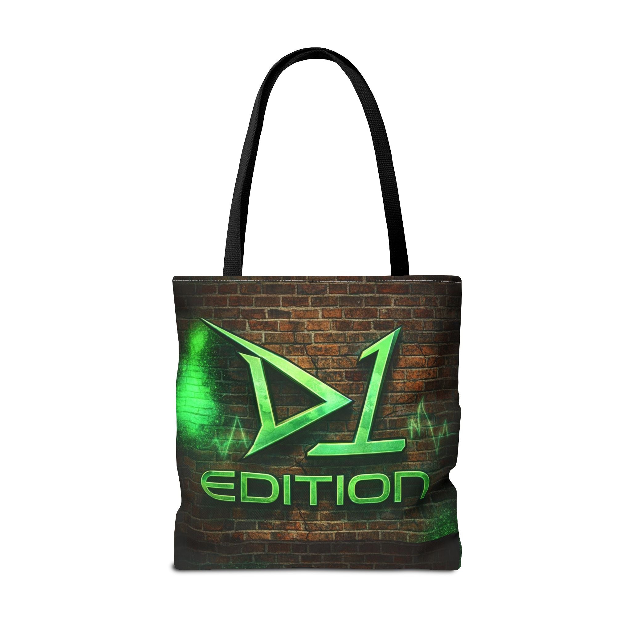 D1 Edition Graphic Tote Bag - Green Neon Brick Wall Design