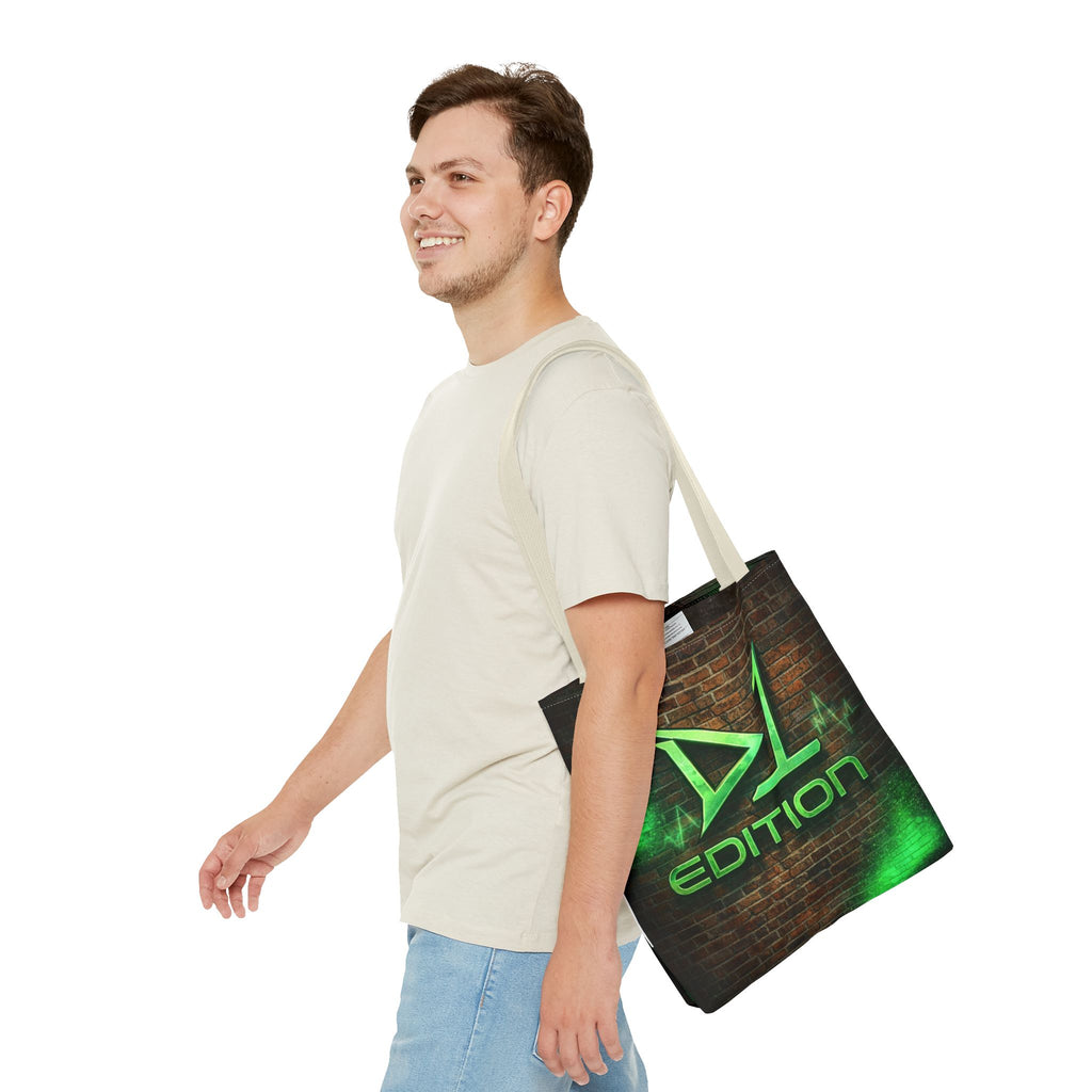 D1 Edition Graphic Tote Bag - Green Neon Brick Wall Design