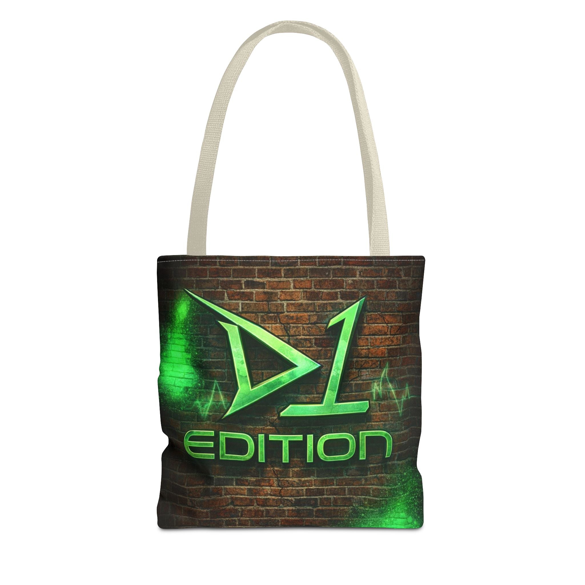 D1 Edition Graphic Tote Bag - Green Neon Brick Wall Design