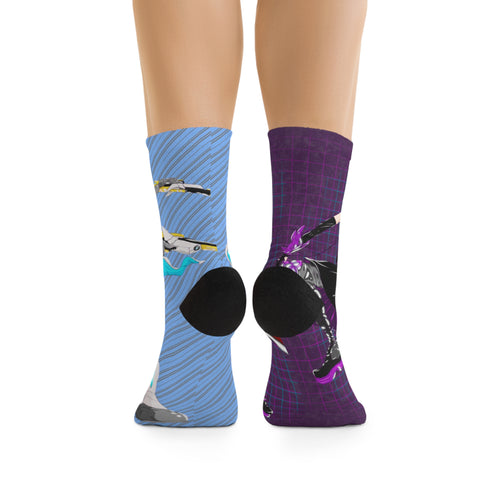 Aaron & Sakira Character Socks — Colorful Split-Design Sycho Syndicate Socks