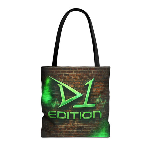 D1 Edition Graphic Tote Bag - Green Neon Brick Wall Design