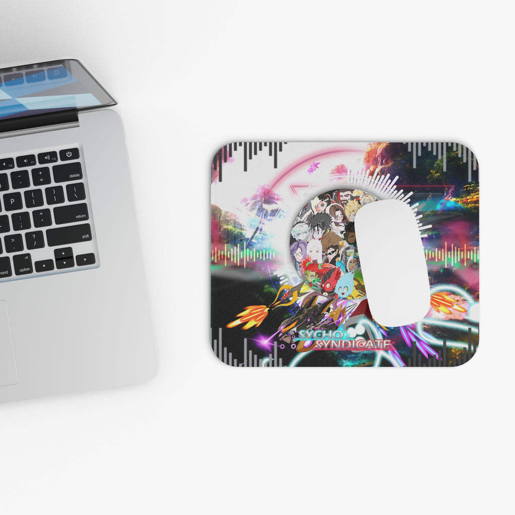 Sycho Syndicate characters collage Mouse Pad | colorful vaporwave soundwave design
