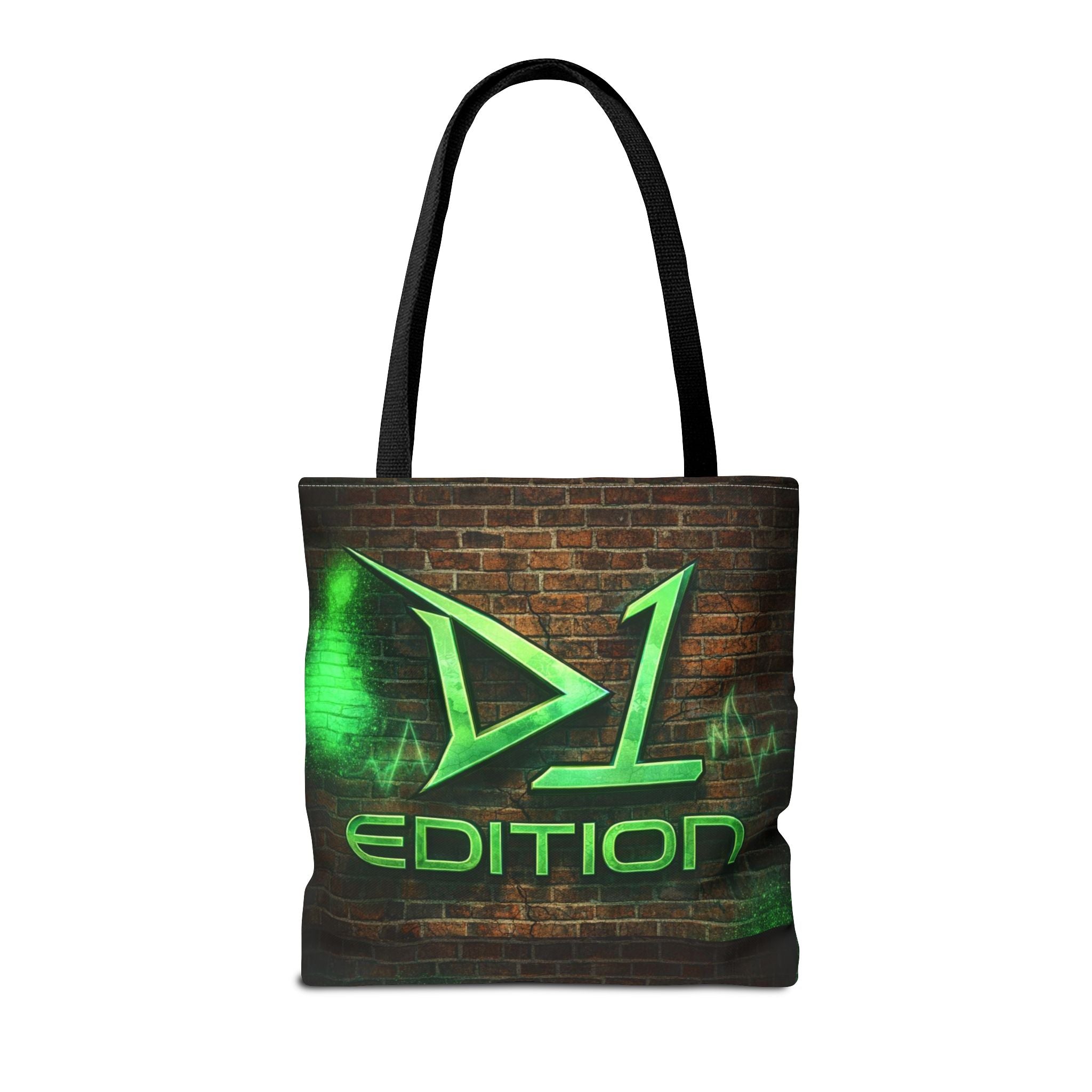 D1 Edition Graphic Tote Bag - Green Neon Brick Wall Design