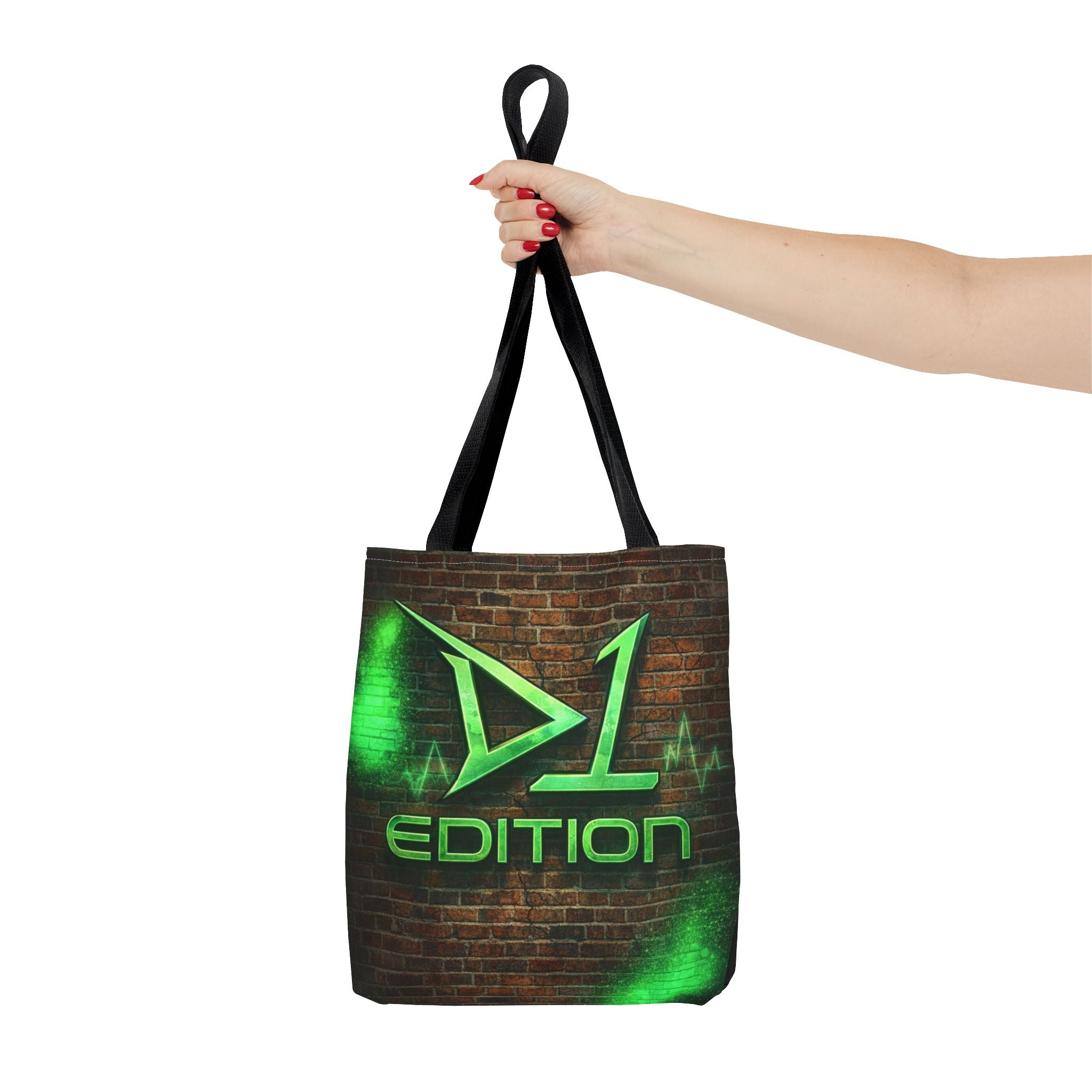 D1 Edition Graphic Tote Bag - Green Neon Brick Wall Design