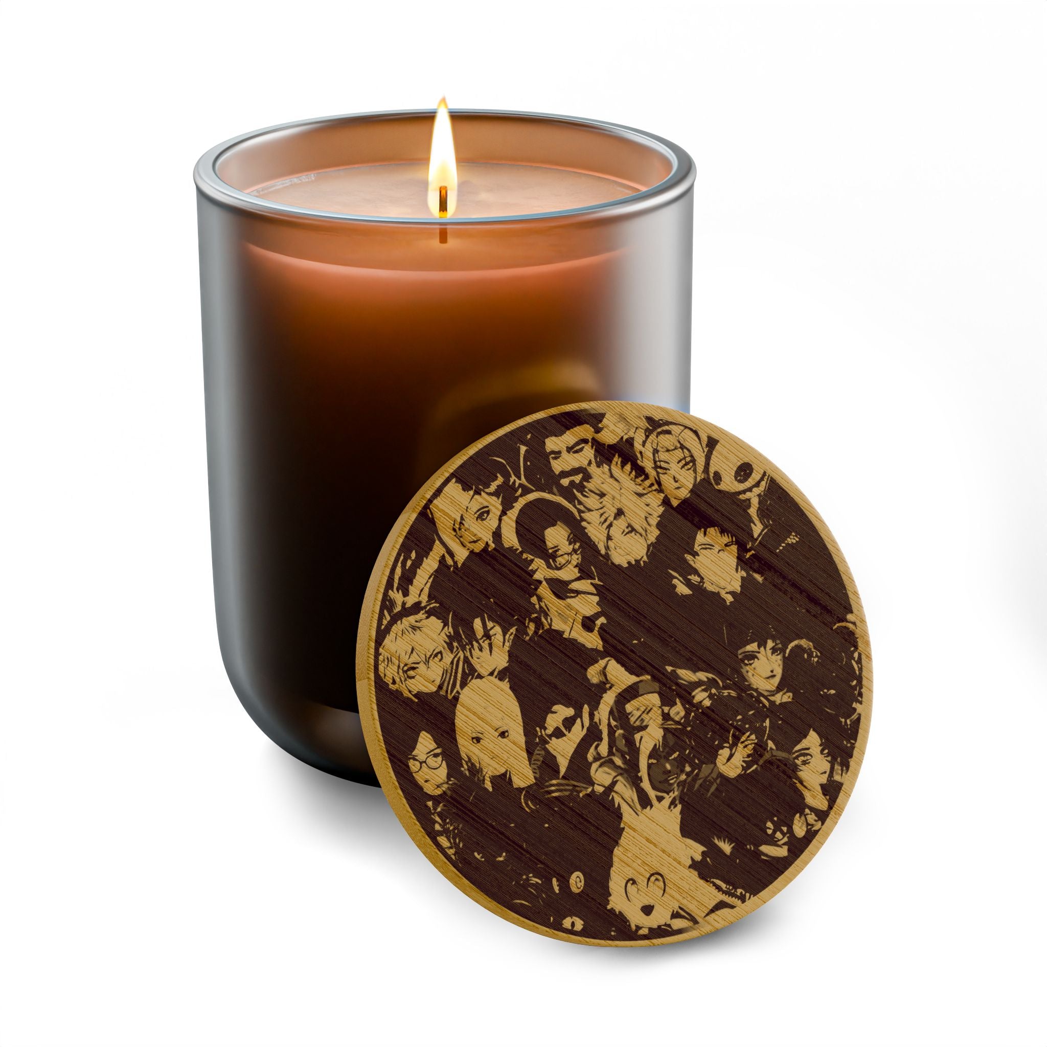 Engraved 14oz Scented Soy Candle — Warm Amber & Patchouli, Sycho Syndicate Wooden Lid