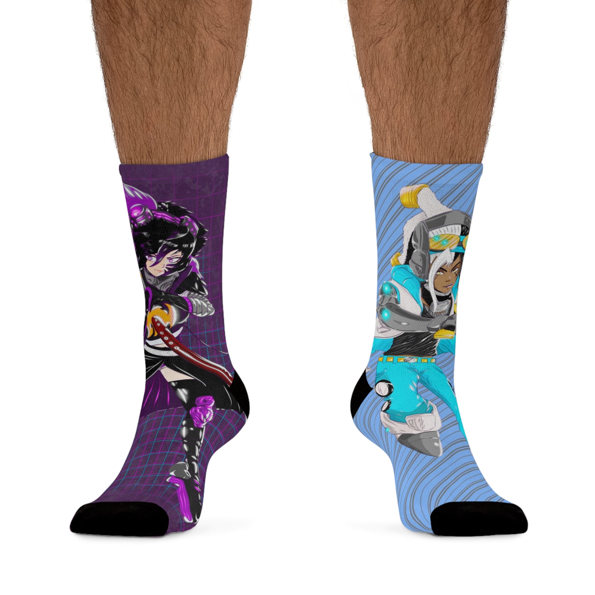 Aaron & Sakira Character Socks — Colorful Split-Design Sycho Syndicate Socks