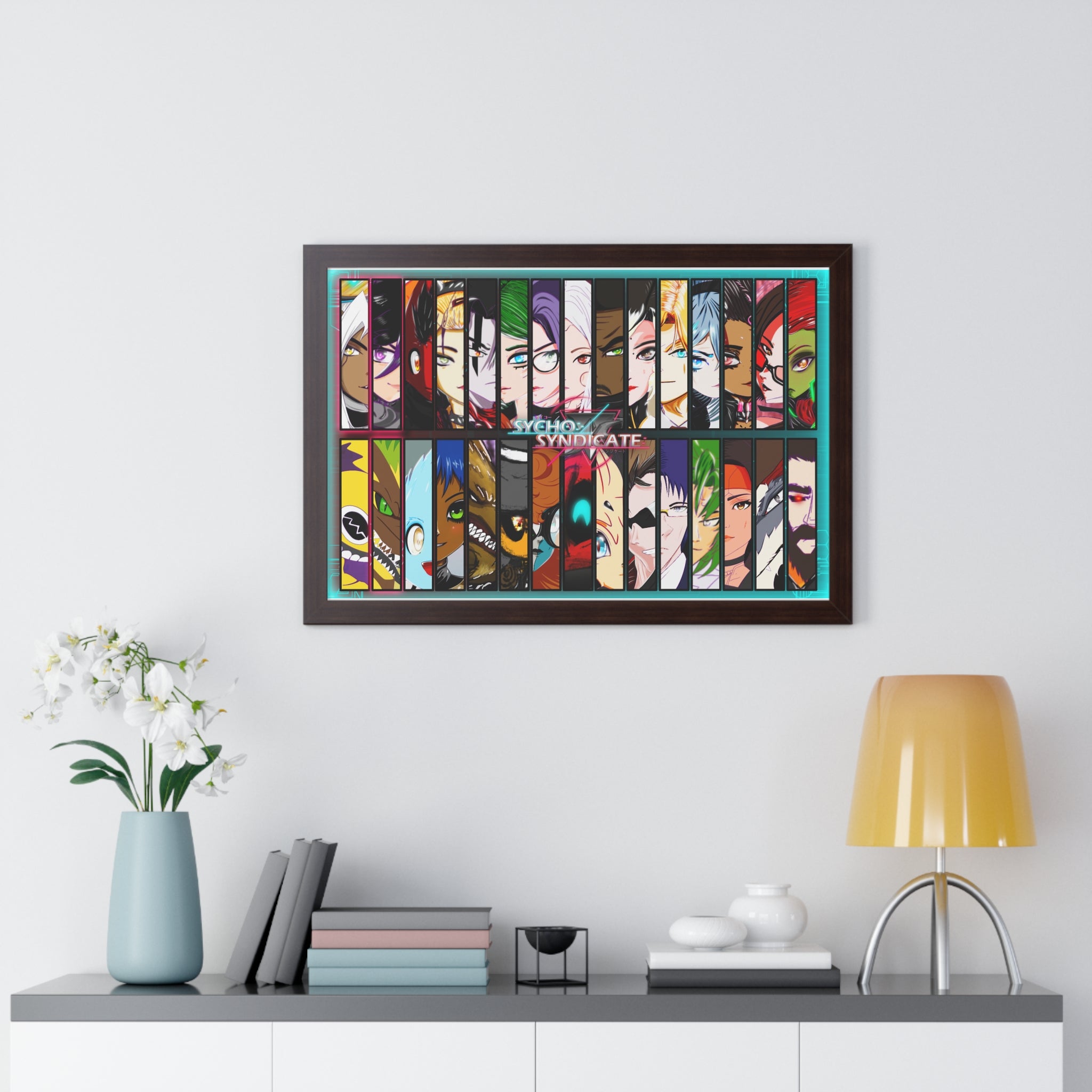 Framed Sycho Syndicate Group Character Collage Poster — Sycho Syndicate Horizontal Art Print