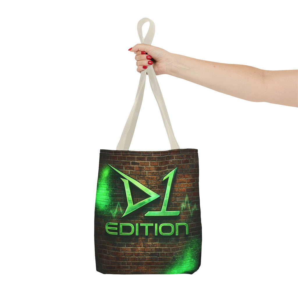 D1 Edition Graphic Tote Bag - Green Neon Brick Wall Design
