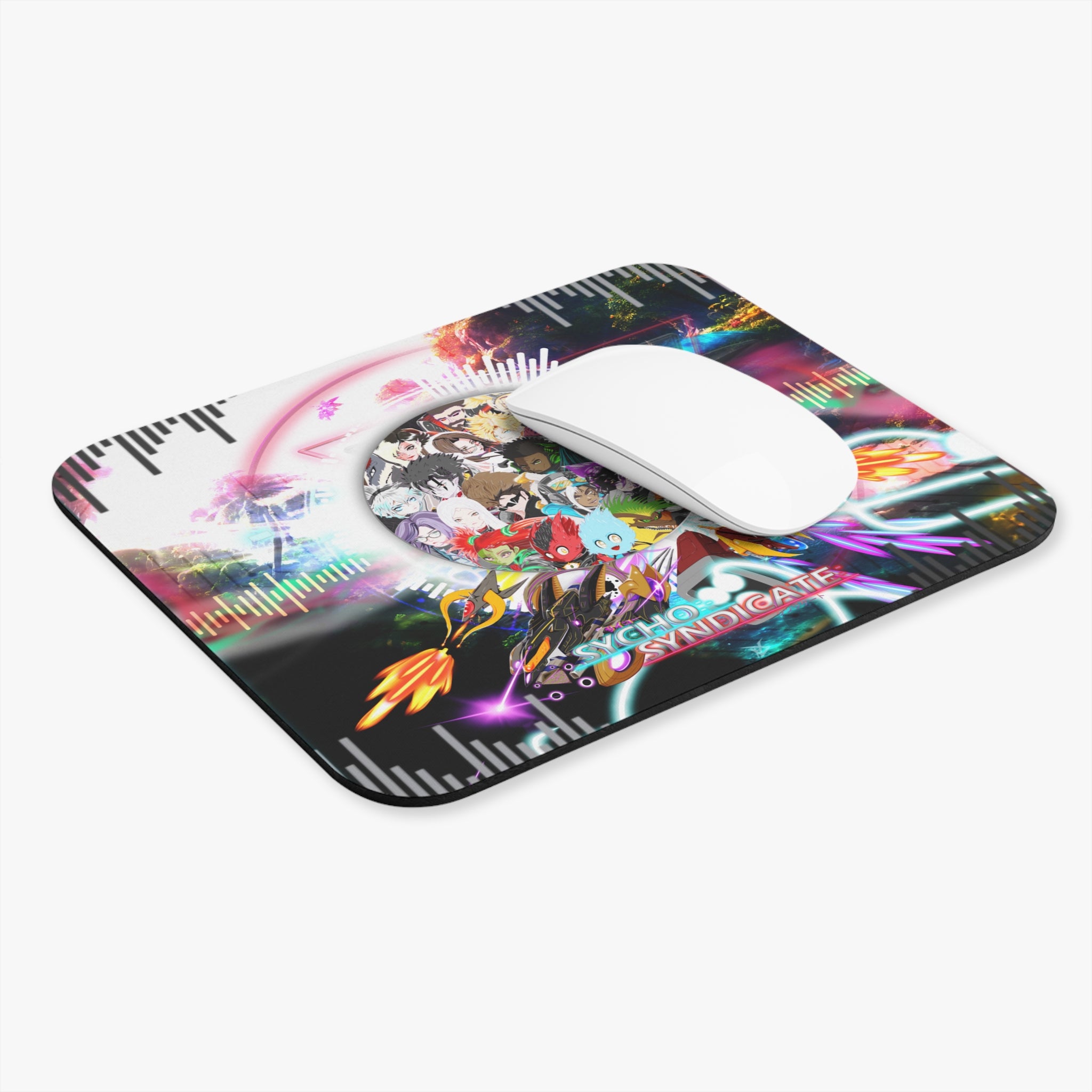 Sycho Syndicate characters collage Mouse Pad | colorful vaporwave soundwave design