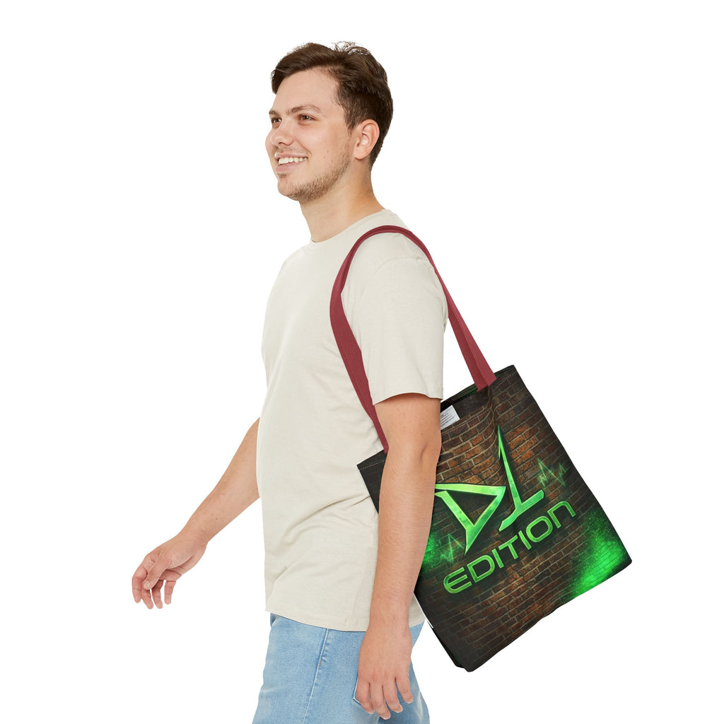 D1 Edition Graphic Tote Bag - Green Neon Brick Wall Design