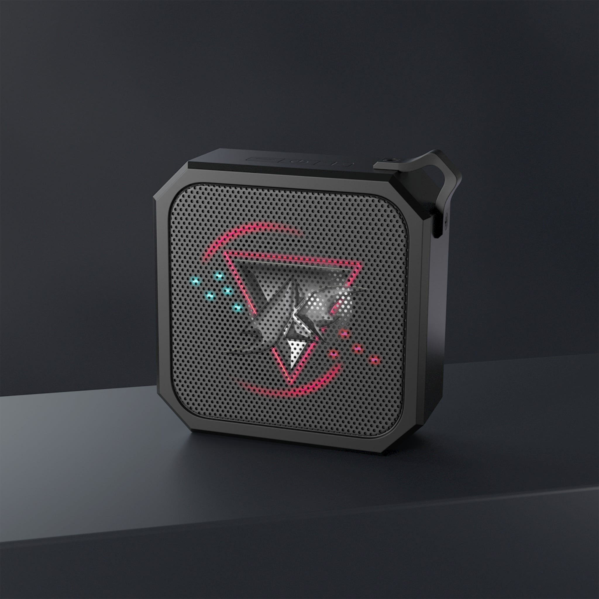 Outdoor Bluetooth Speaker - Blackwater Rugged Portable Speaker with Neon Geometric Sycho Syndicate Logo Design
