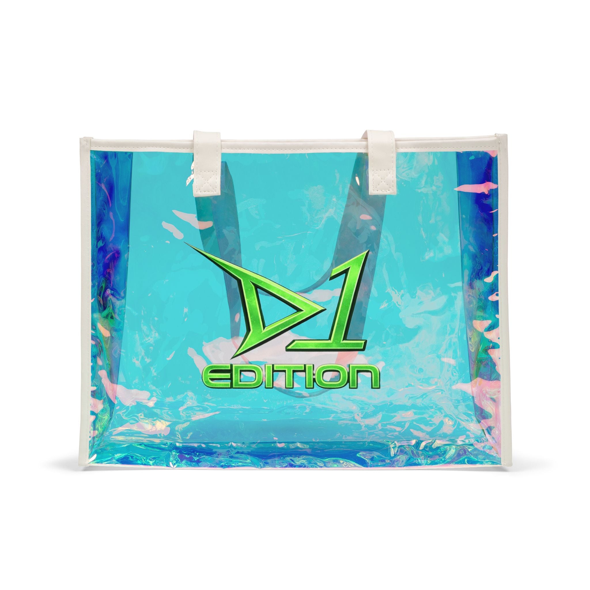 D1 Edition Holographic Beach Tote Bag — Iridescent Clear Summer Carryall