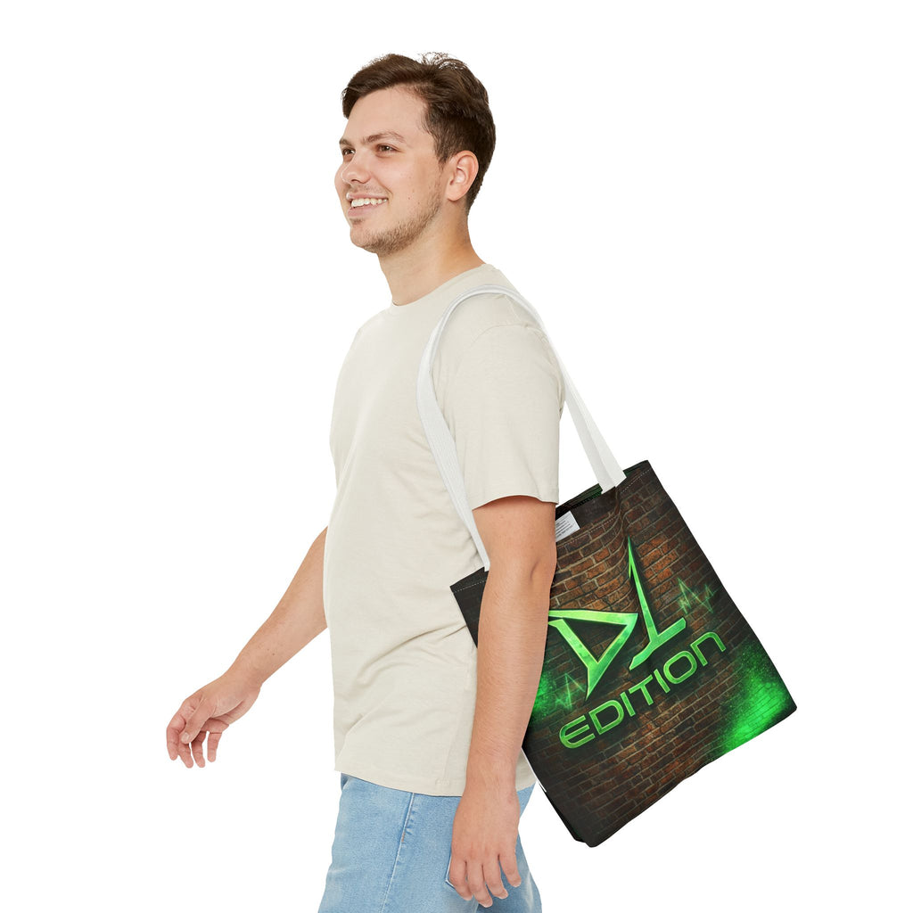 D1 Edition Graphic Tote Bag - Green Neon Brick Wall Design