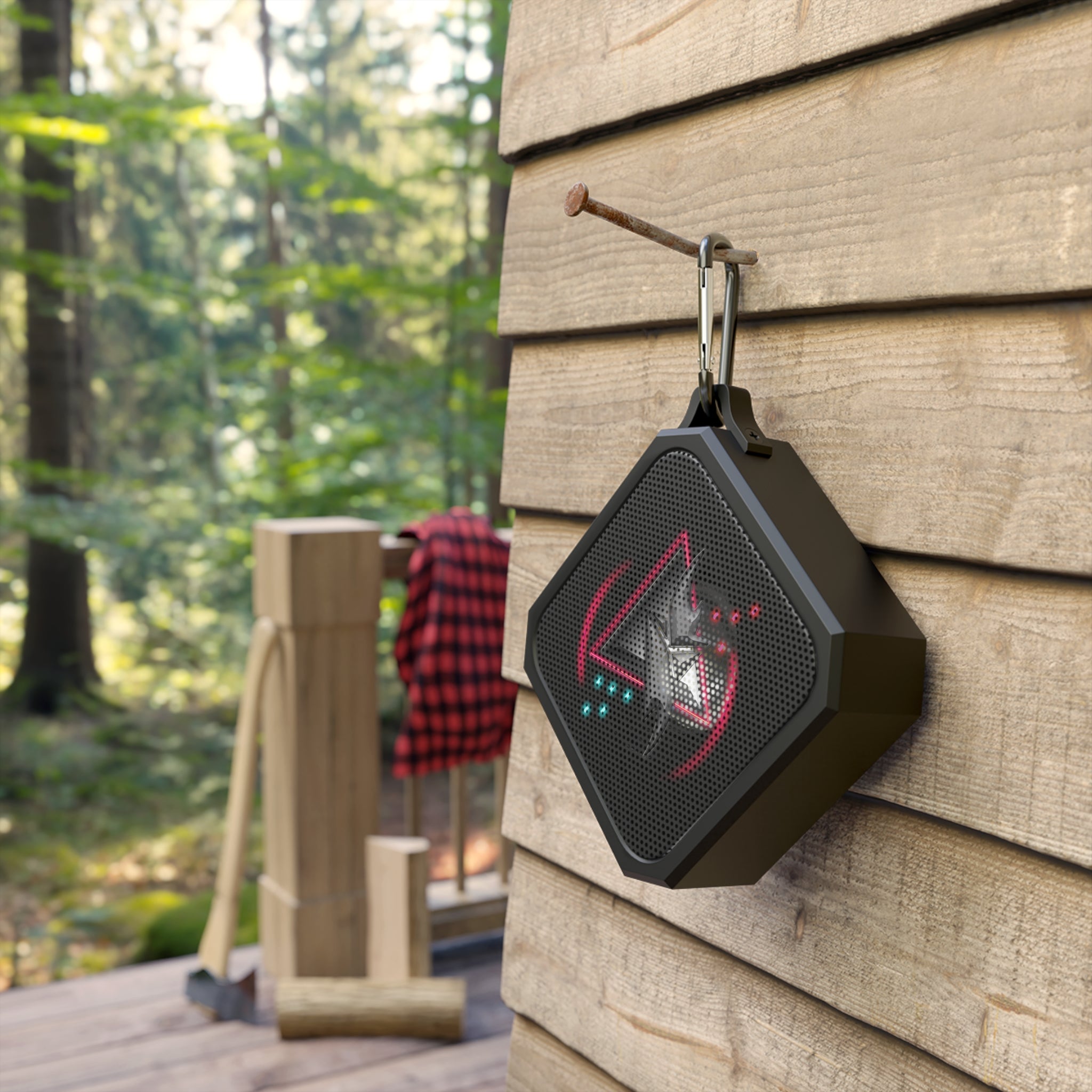 Outdoor Bluetooth Speaker - Blackwater Rugged Portable Speaker with Neon Geometric Sycho Syndicate Logo Design