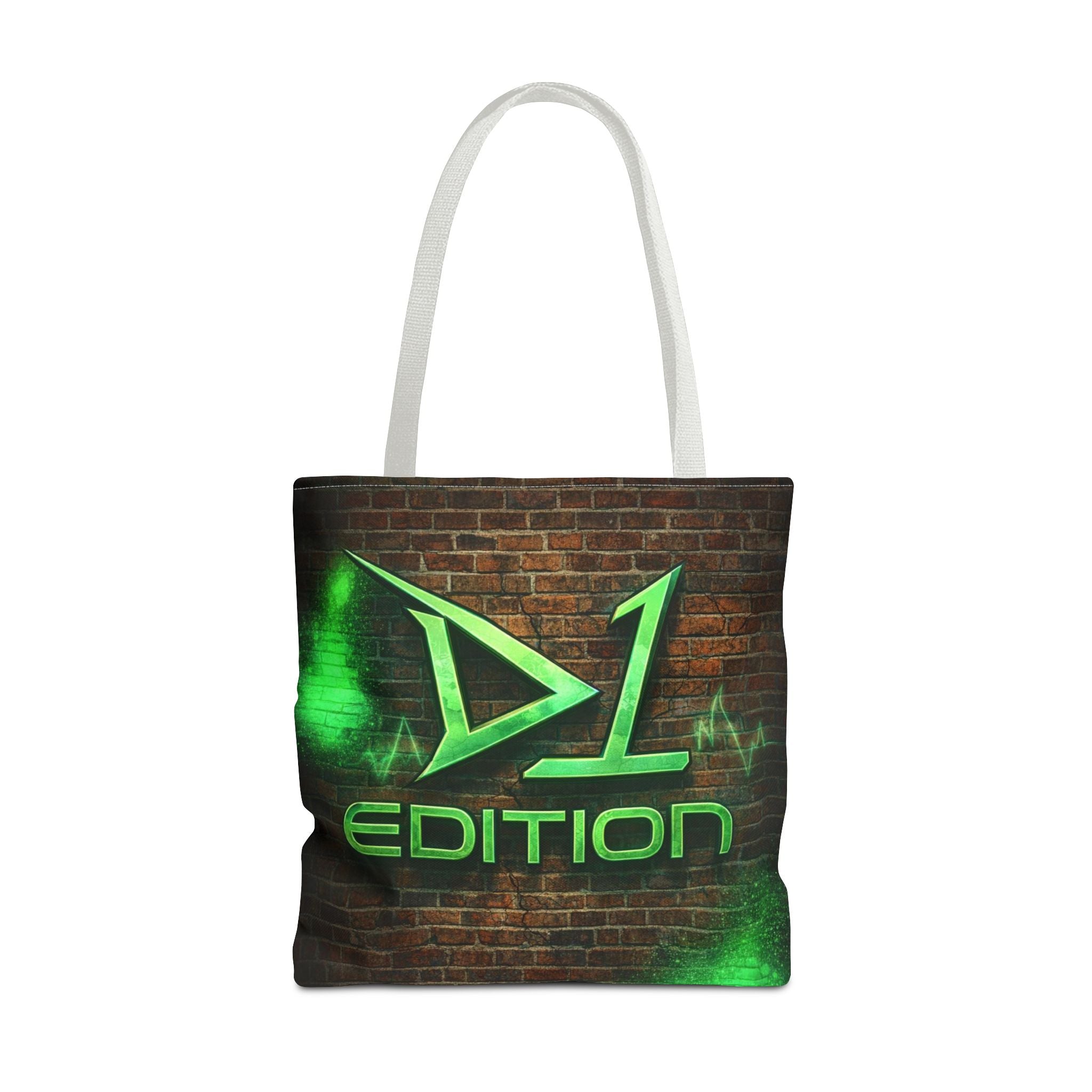 D1 Edition Graphic Tote Bag - Green Neon Brick Wall Design