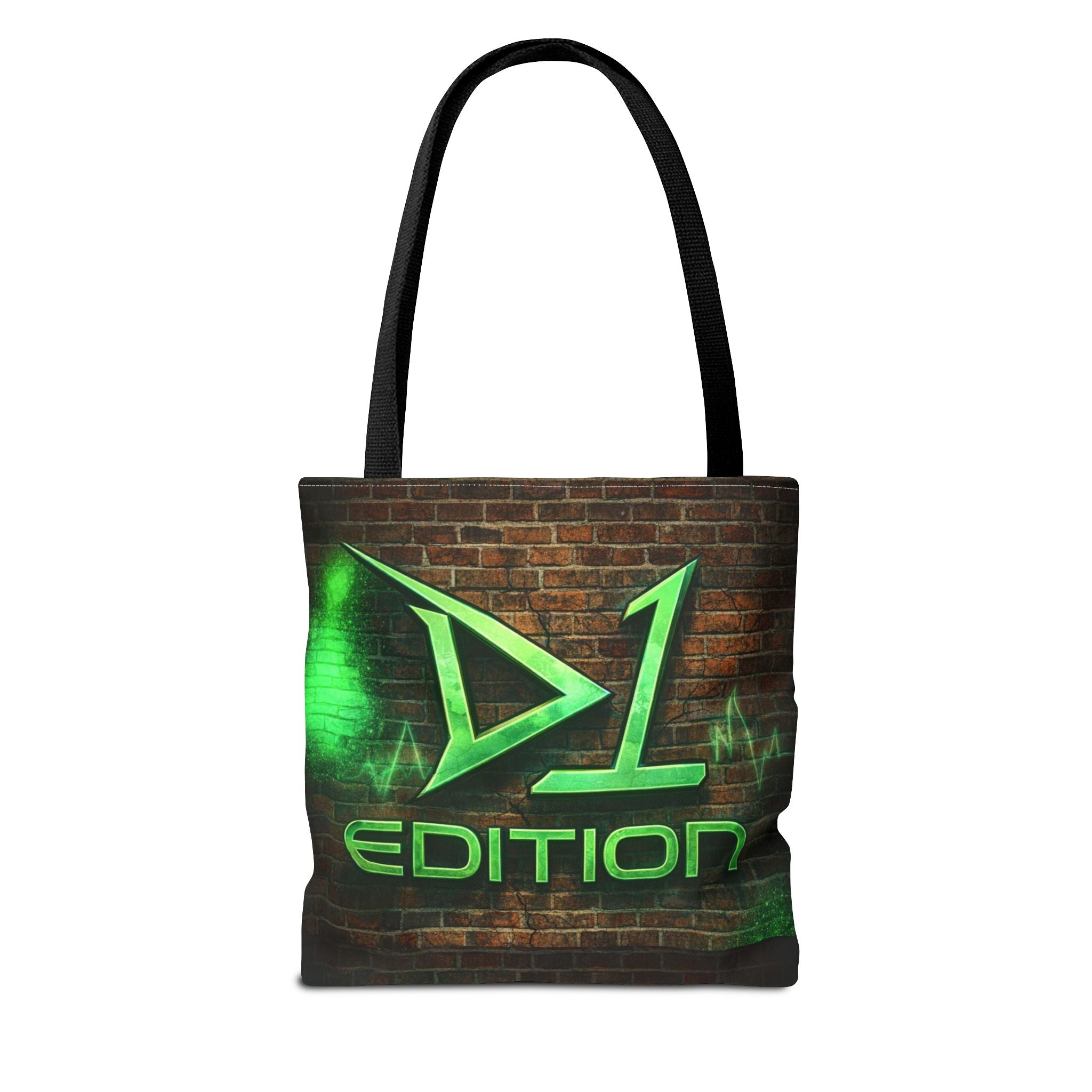 D1 Edition Graphic Tote Bag - Green Neon Brick Wall Design
