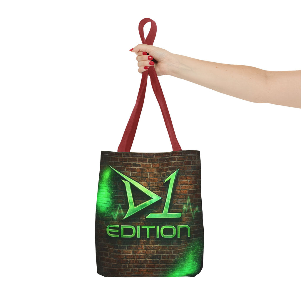 D1 Edition Graphic Tote Bag - Green Neon Brick Wall Design