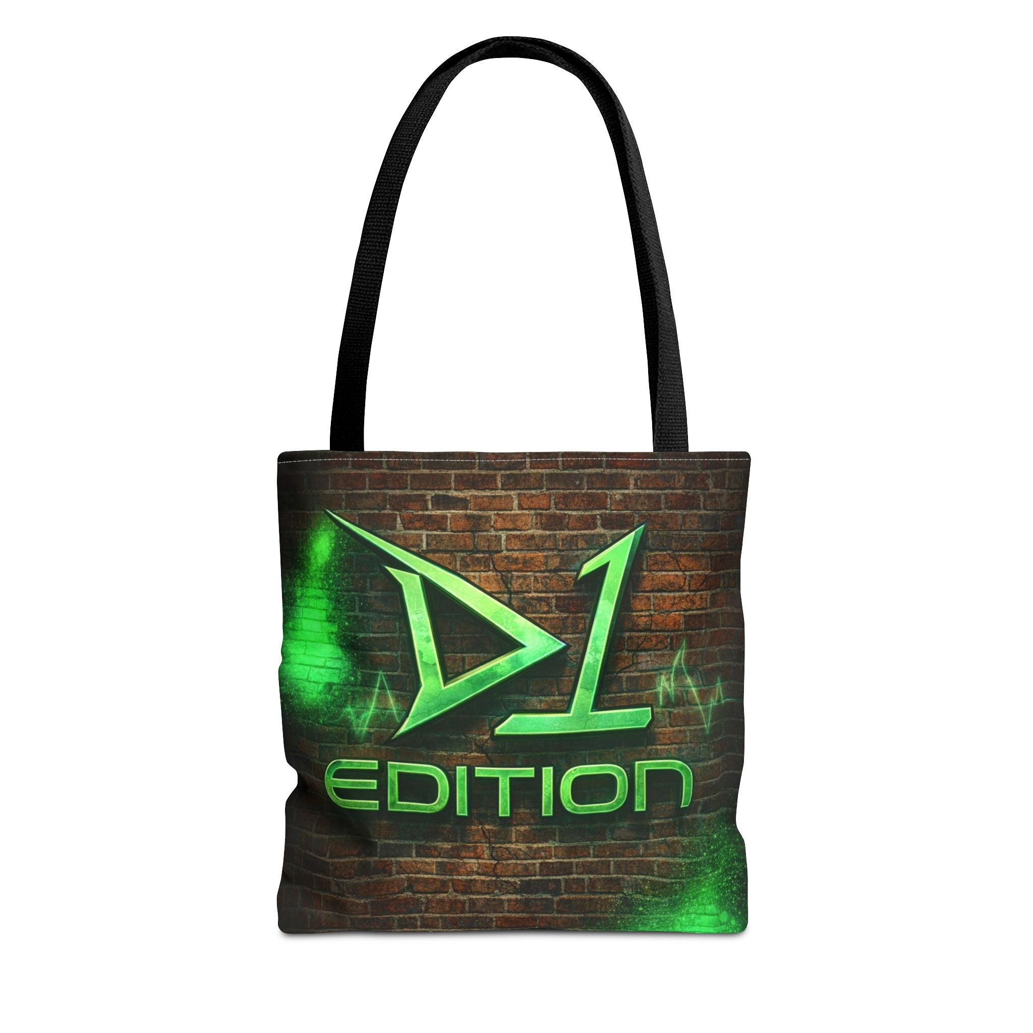 D1 Edition Graphic Tote Bag - Green Neon Brick Wall Design