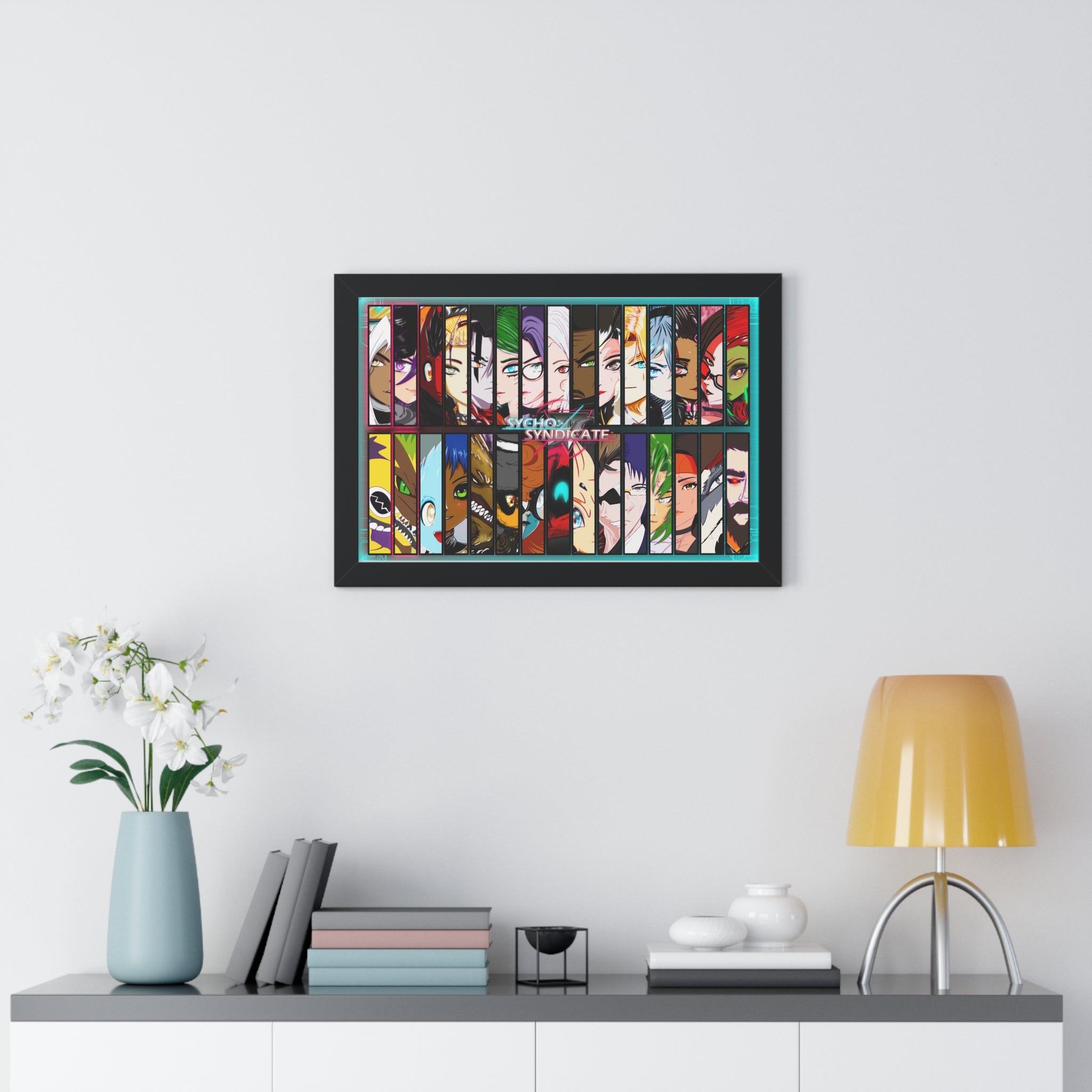 Framed Sycho Syndicate Group Character Collage Poster — Sycho Syndicate Horizontal Art Print