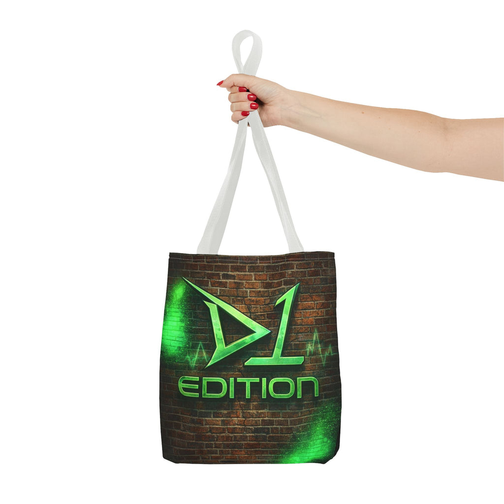 D1 Edition Graphic Tote Bag - Green Neon Brick Wall Design